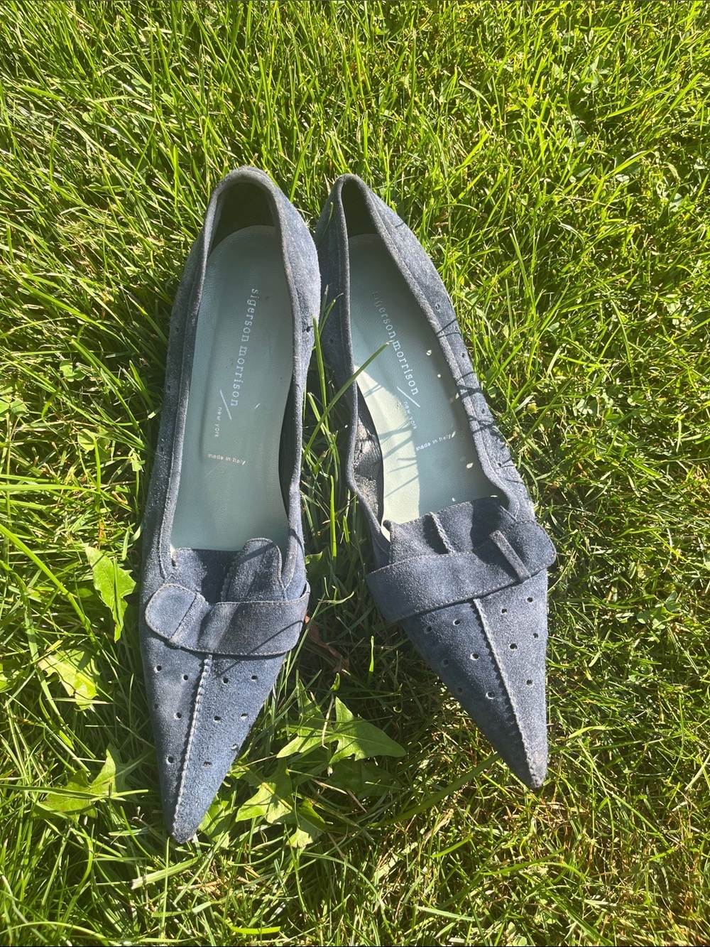 Sigerson Morrison 9 Pointed Suede Flats in Blue-Gray